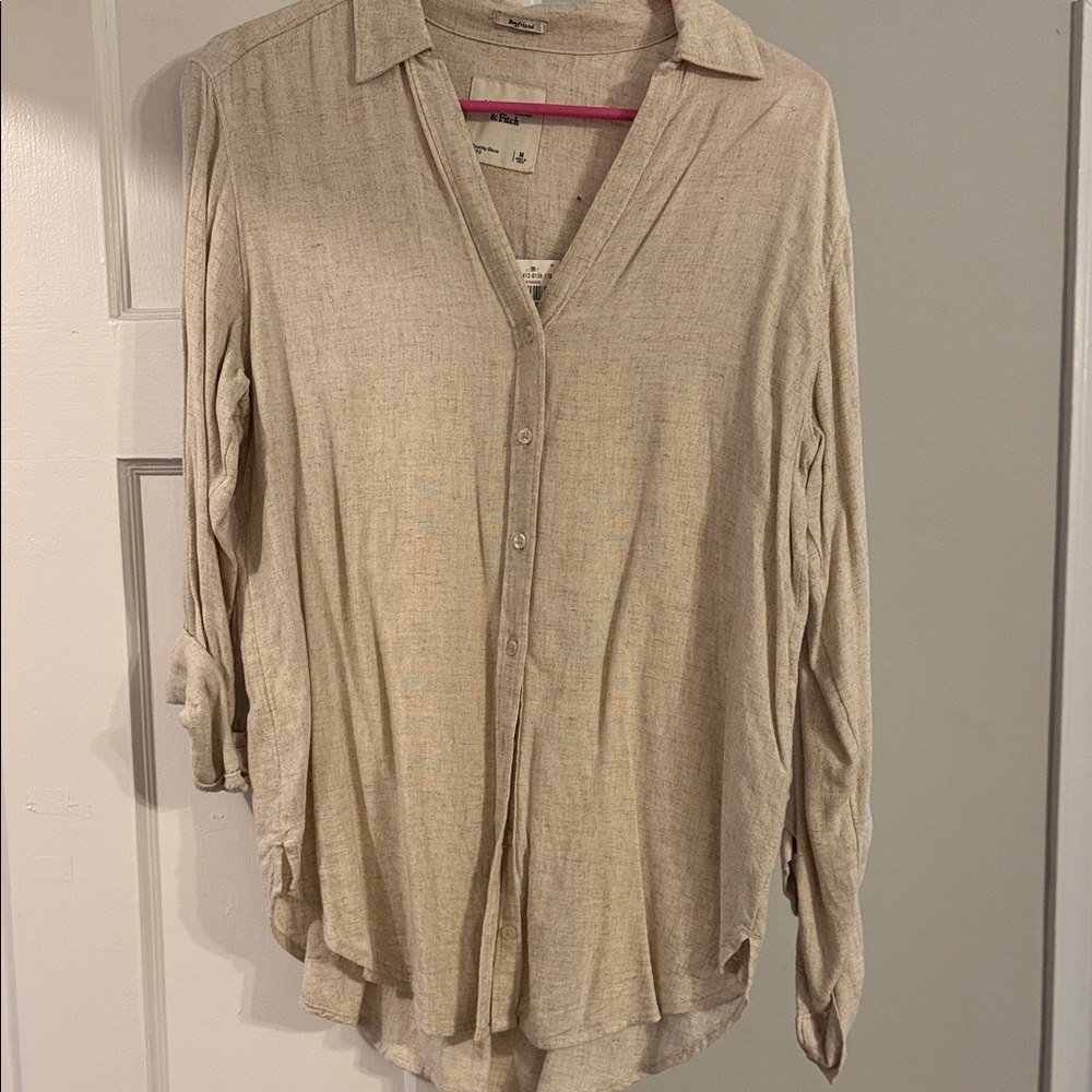 NWT Abercrombie Beige Button-Up Blouse